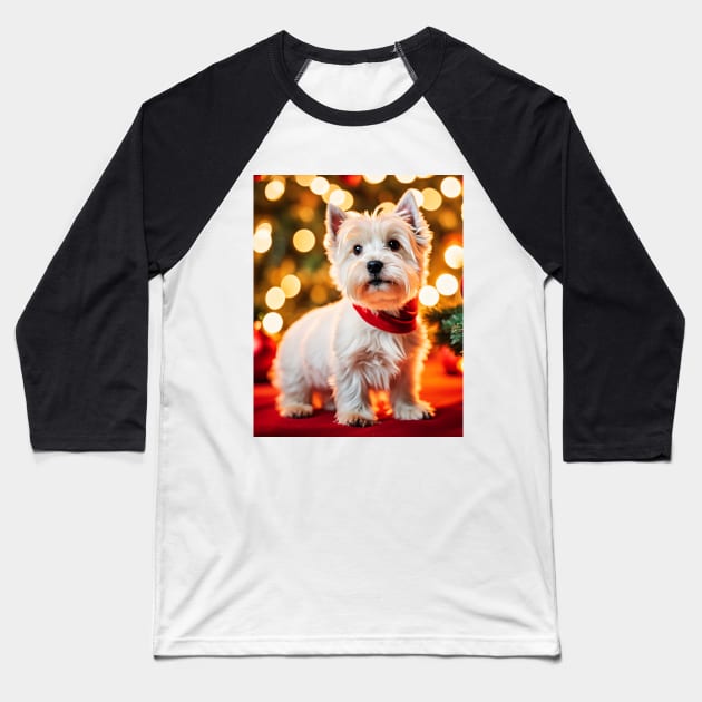 Cute Westie Dog with Christmas Gifts Baseball T-Shirt by nicecorgi